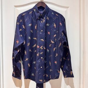 EXCO Vtg Men's Navy Golf & Polo Scene Button Down Shirt Size M